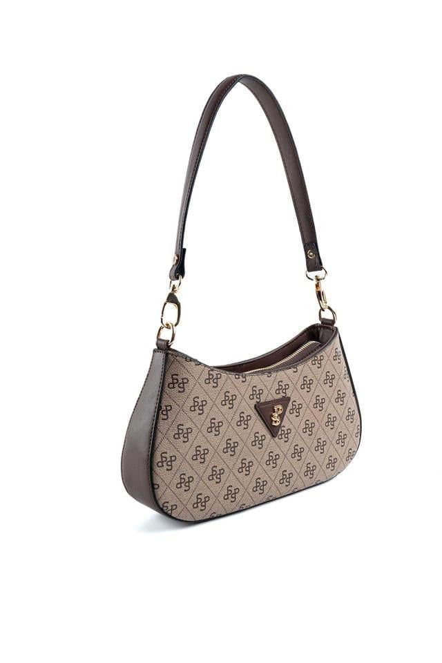 Silver Polo SP1251 Kadın Omuz Çantası Monogram Koyubej-Kahve