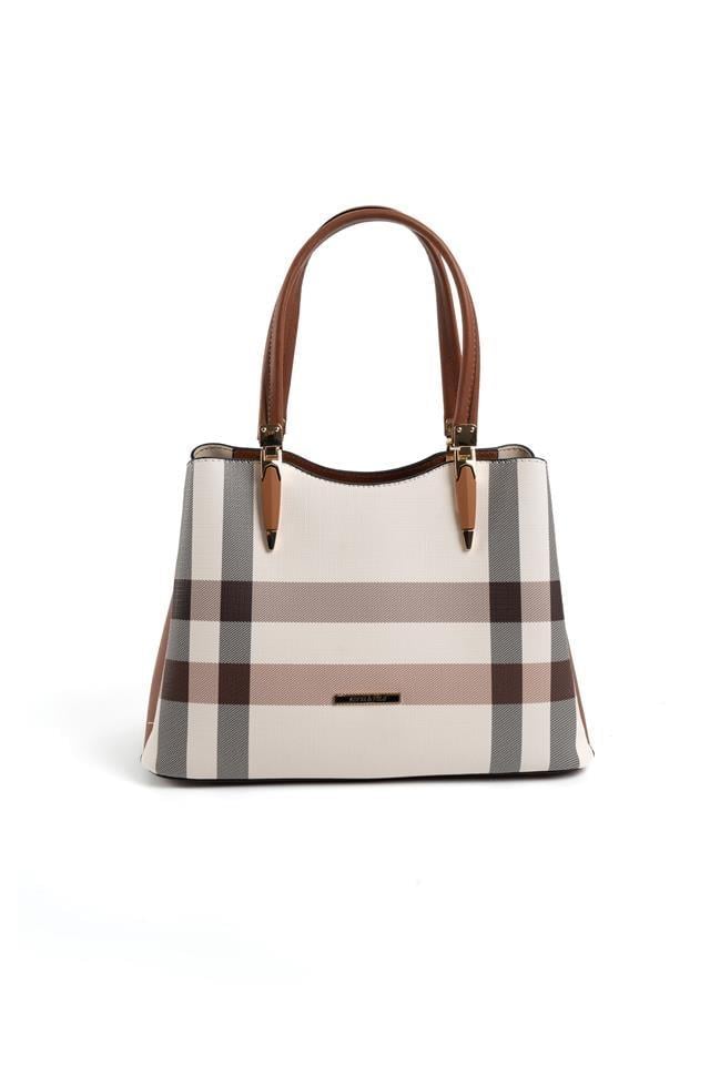 Silver & Polo SP1205 Kadın El Çantası Ekose Krem-Taba