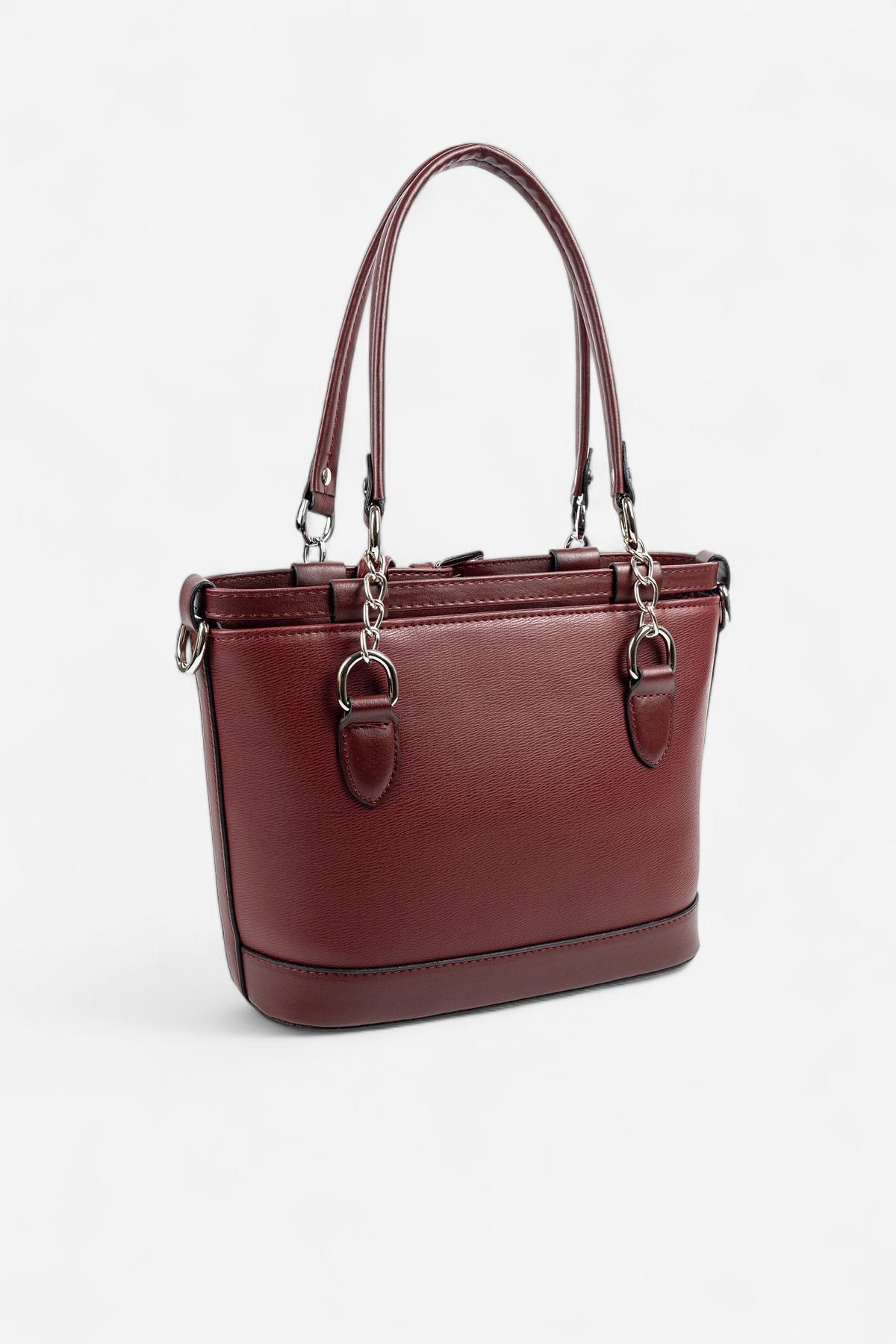 Silver Polo SP1155 Kadın El Çantası Düz Bordo-Bordo