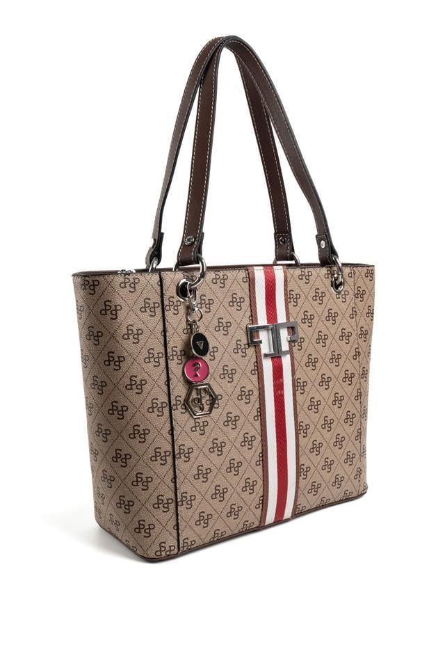 Silver & Polo SP1176 Kadın Omuz Çantası Şeritli Monogram Koyu Bej-Kahve