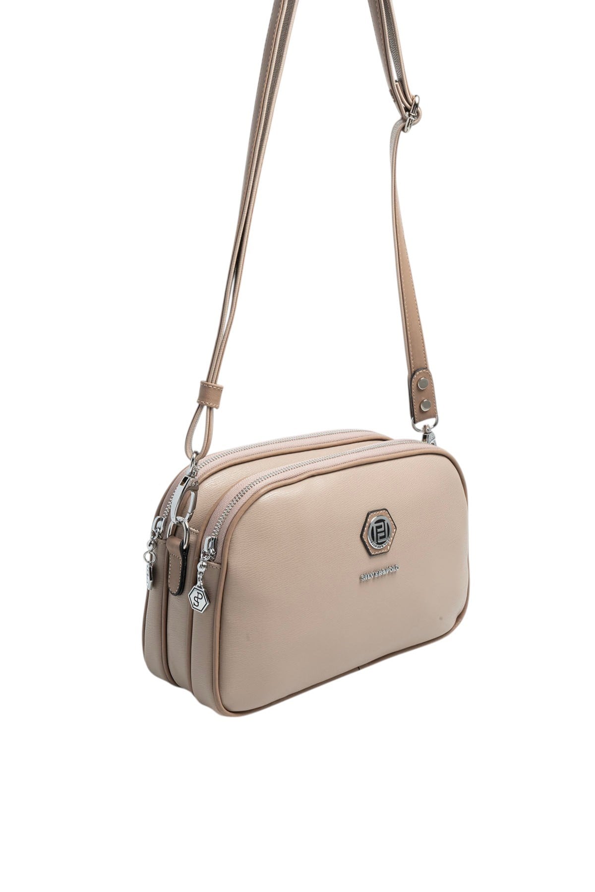 Silver & Polo SP745 Kadın Çapraz Çanta Düz Koyu Bej-Latte
