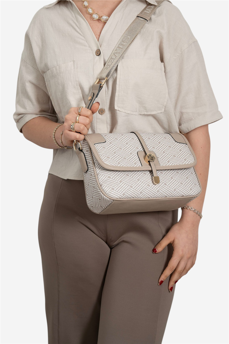 Silver Polo SP1182 Kadın Çapraz Çanta Ç.Örgü Bej-Kum