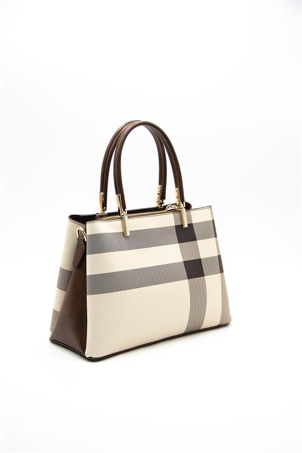 Silver & Polo SP1098 Kadın El Çantası Ekose Krem-Taba