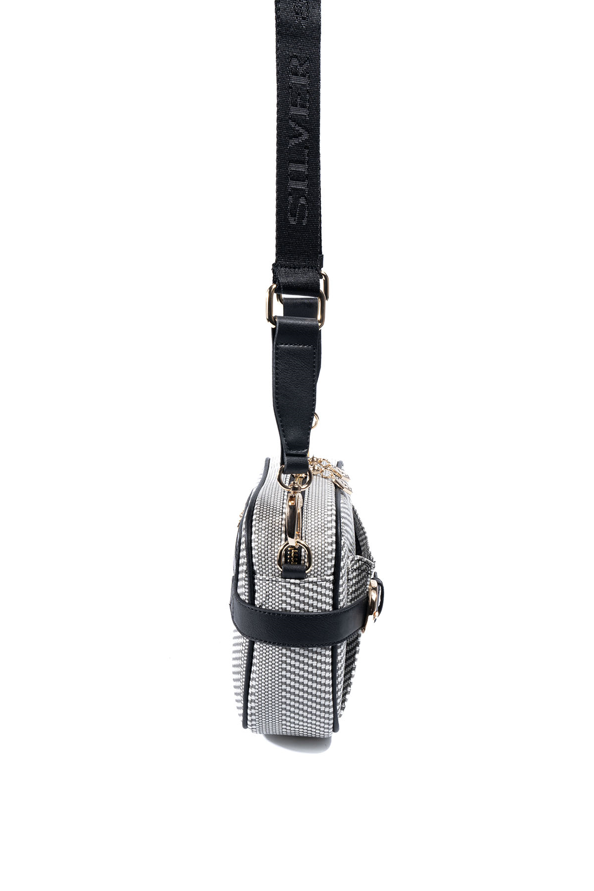Silver & Polo SP1256 Kadın Çapraz Çanta Hasır Siyah Beyaz-Siyah