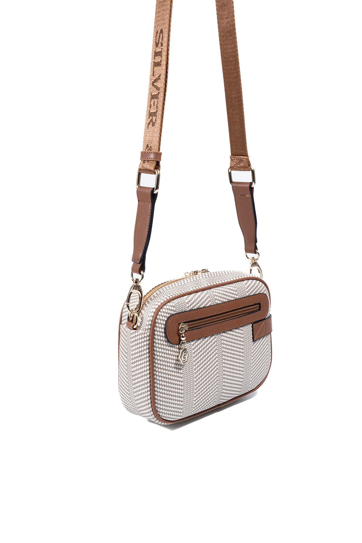 Silver Polo Bej - Taba Hasır Kadın Çapraz Çanta SP1256