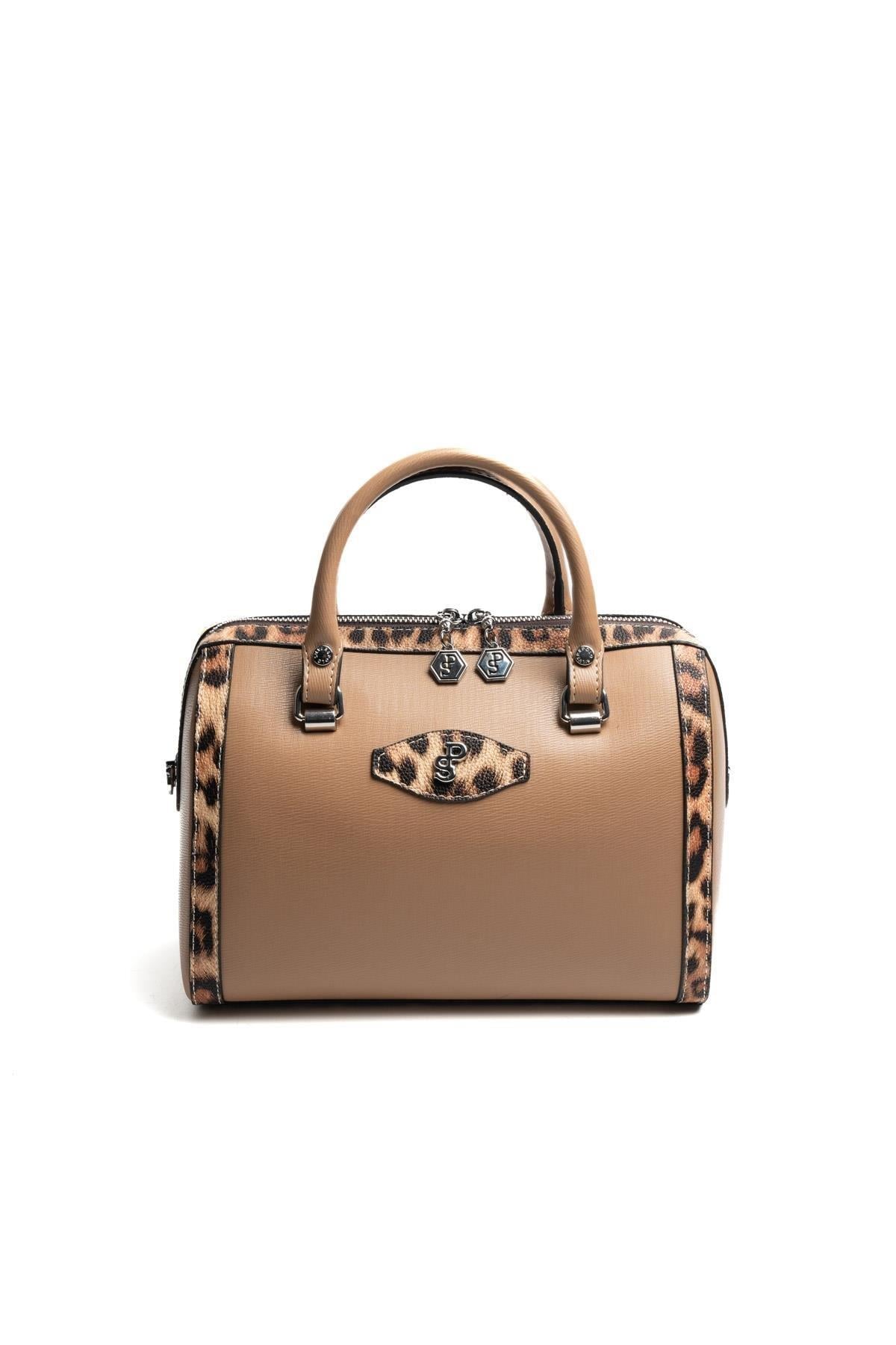 Silver Polo SP1091 Kadın El Çantası Düz Bizon-Leopar Taba