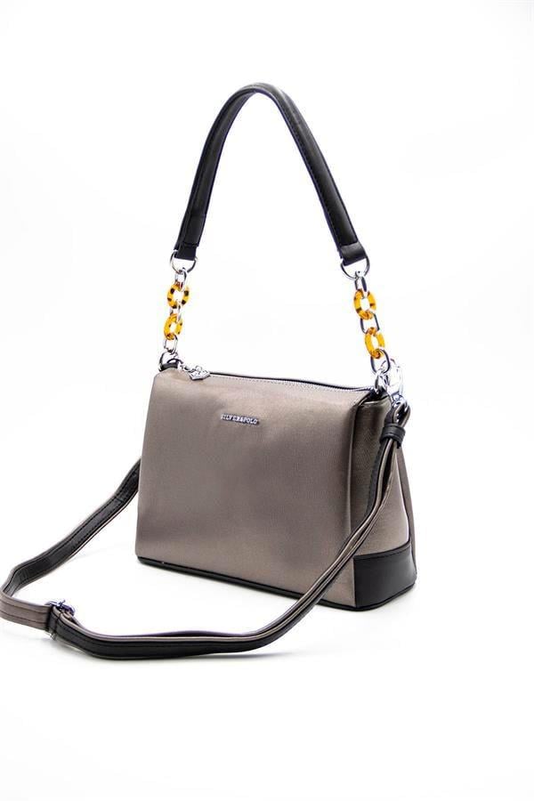 Silver & Polo SP910 Kadın Çapraz Çanta Düz Platin-Siyah