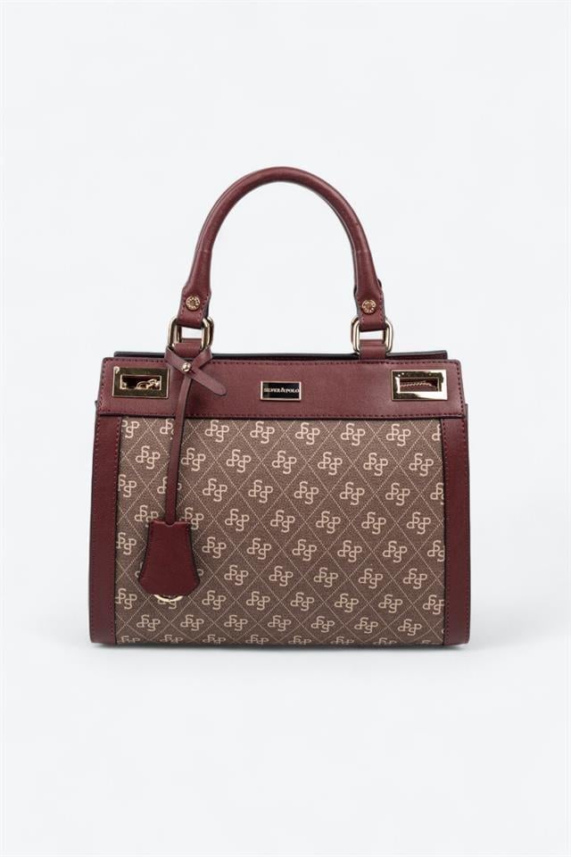 Silver Polo SP1174 Kadın El Çantası Monogram Kahve-Bordo