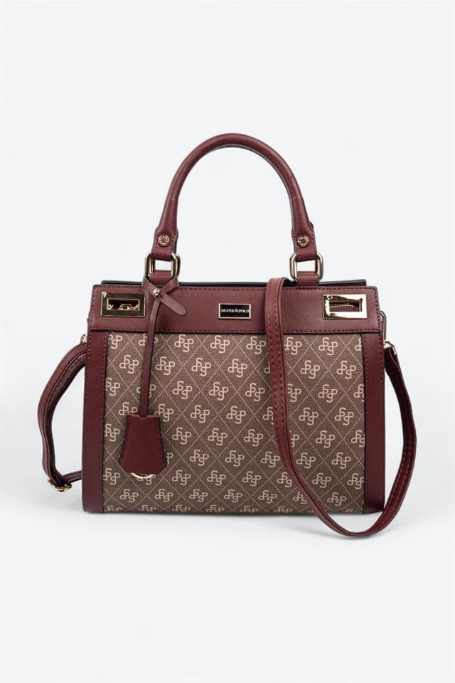 Silver Polo SP1174 Kadın El Çantası Monogram Kahve-Bordo