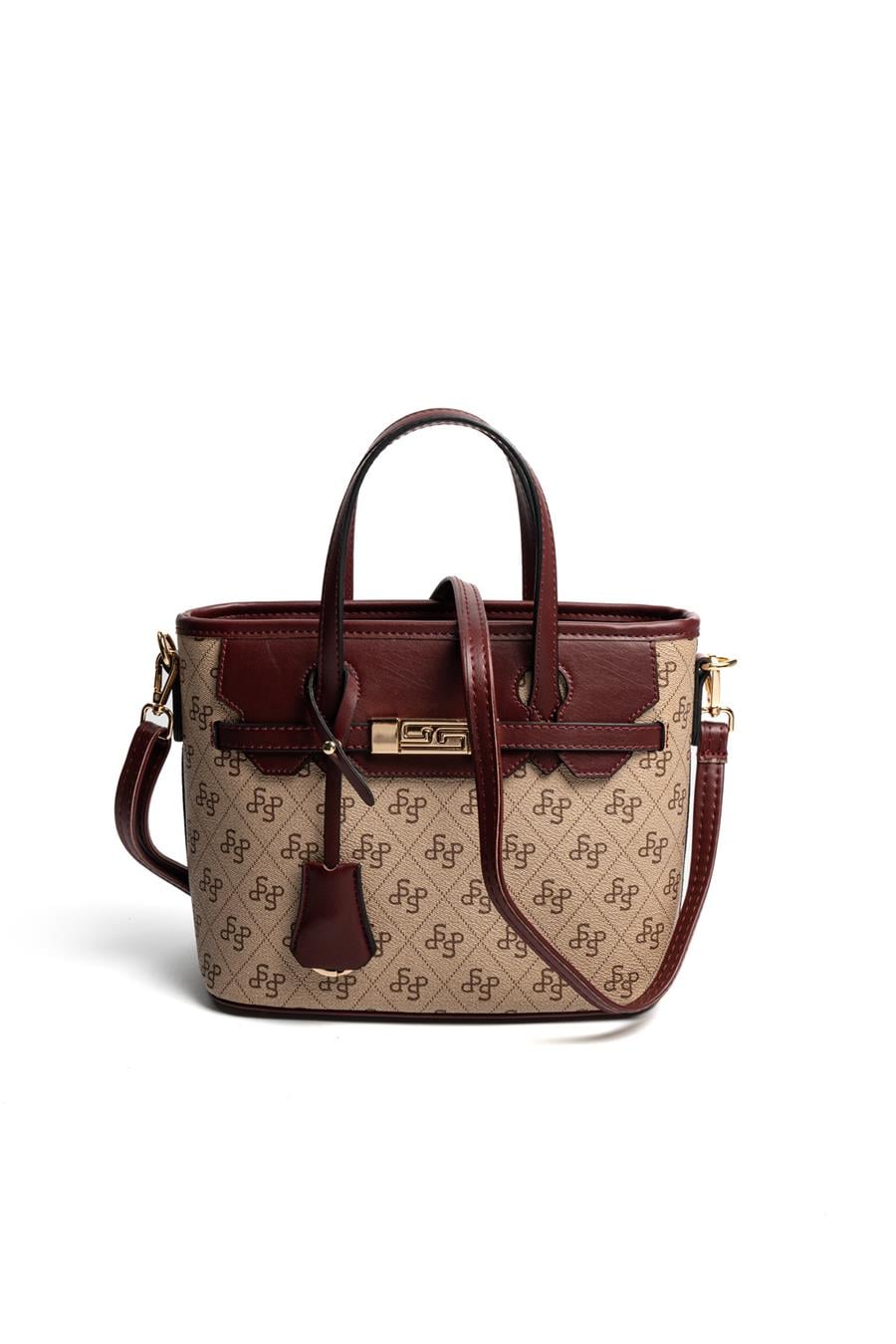 Silver & Polo SP1185 Kadın El Çantası Monogram Koyu Bej-Bordo