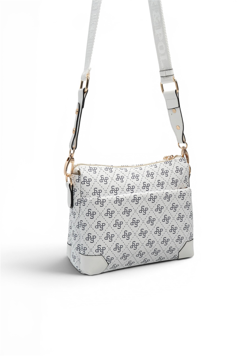 Silver Polo SP1110 Kadın Çapraz Çanta Monogram Beyaz-Beyaz