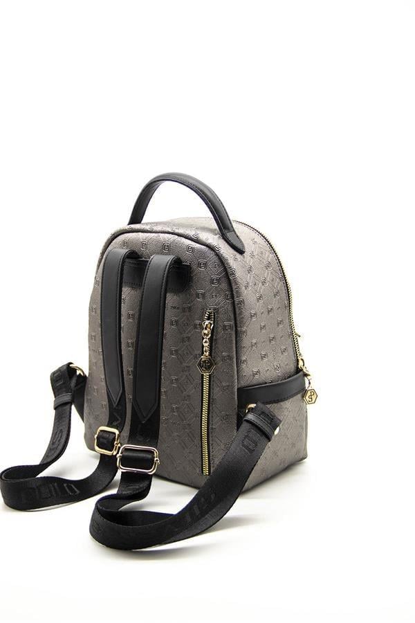Silver & Polo SP1061 Kadın Sırt Çantası Logolu Platin-Siyah