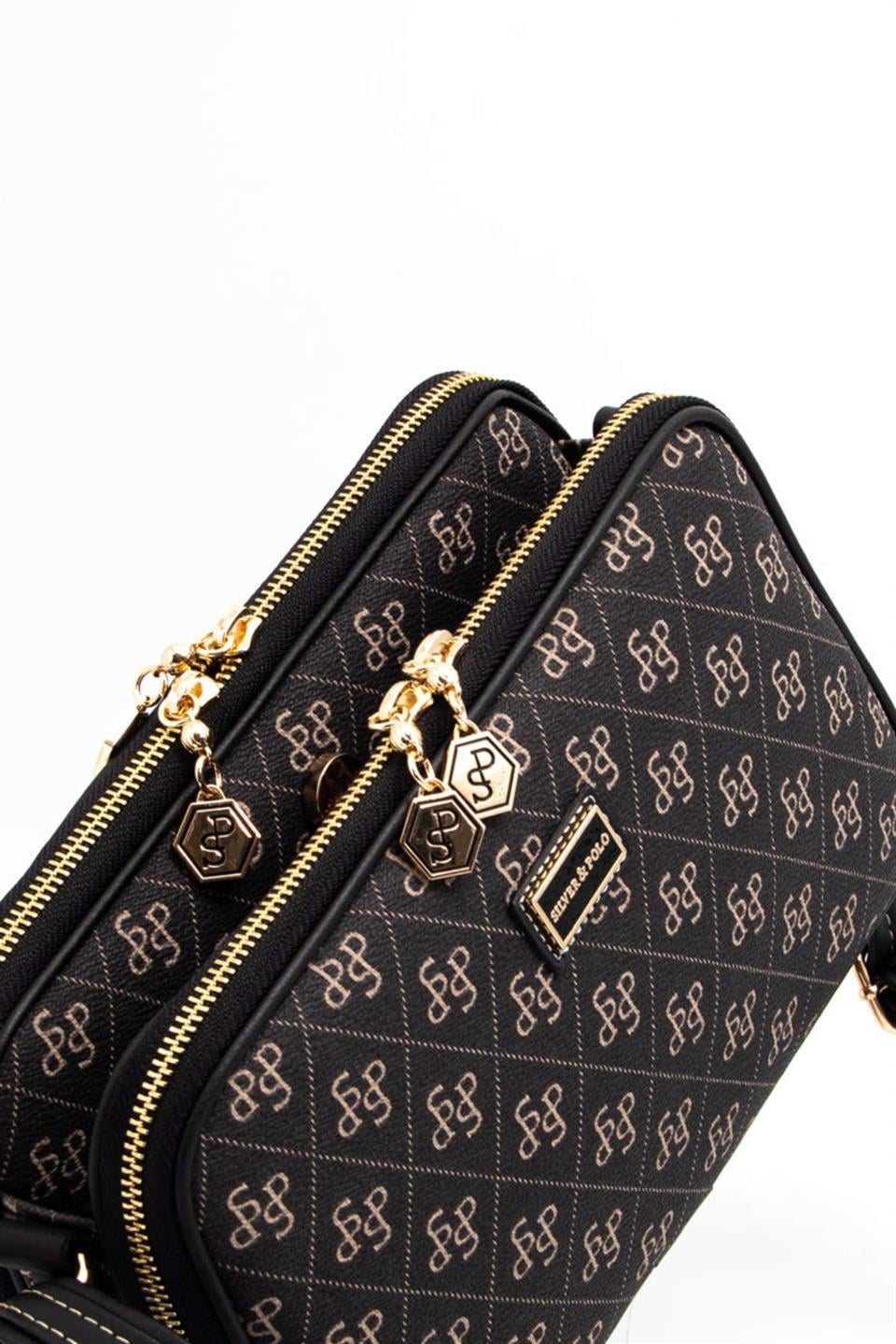 Silver Polo SP899 Kadın Çapraz Çanta Monogram Füme-Siyah