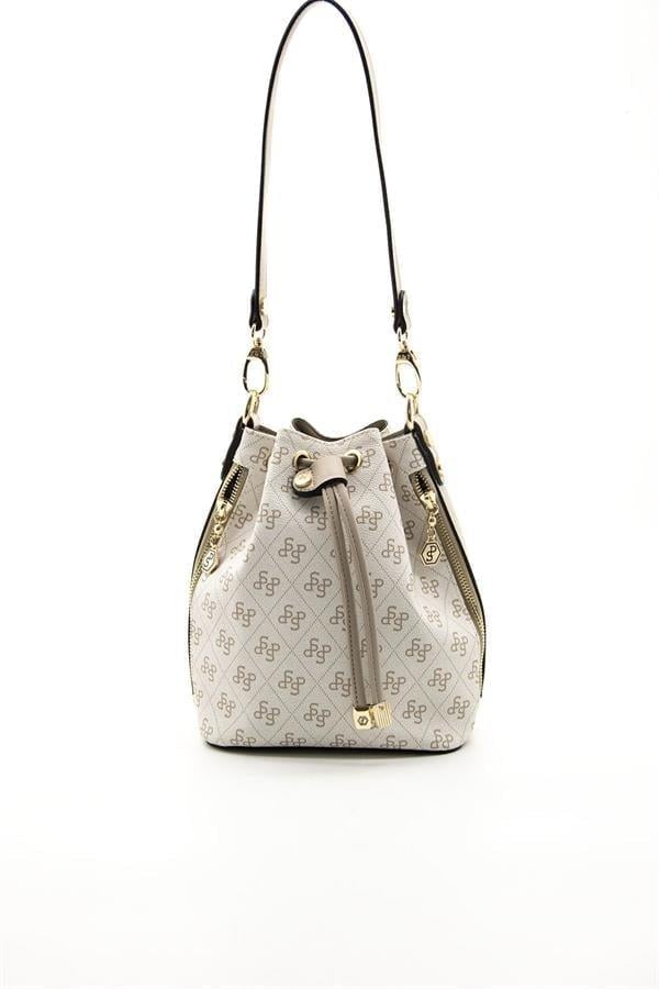 Silver & Polo SP1137 Kadın Omuz Çantası Monogram Bej-Kum