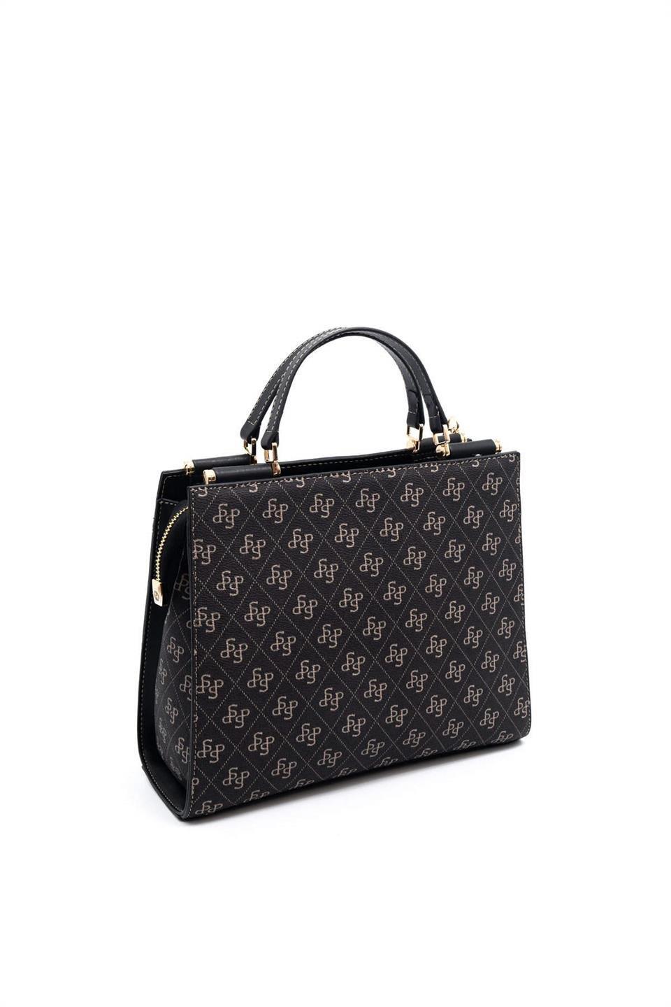 Silver & Polo SP1166 Kadın El Çantası Monogram Füme-Siyah