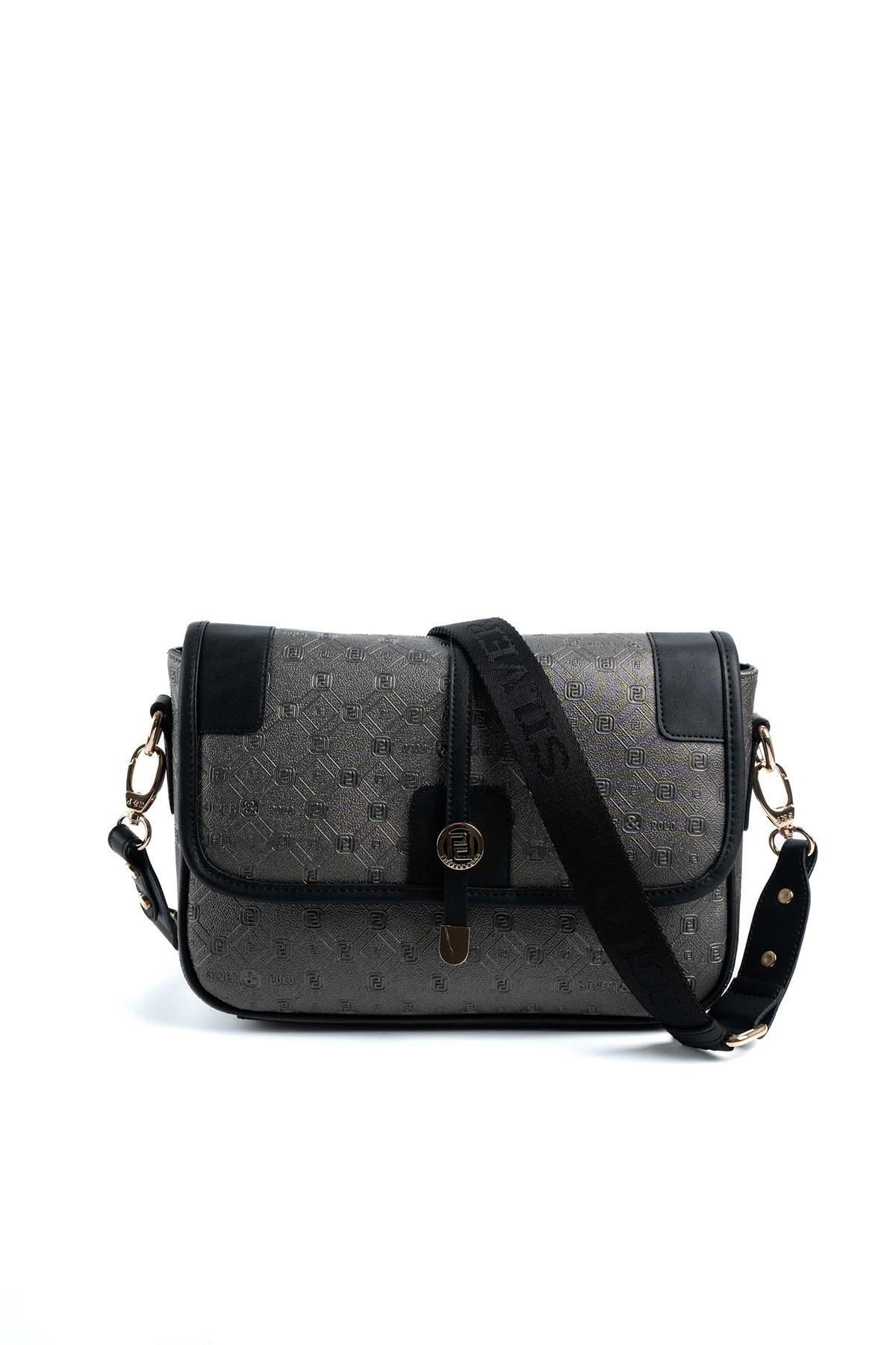 Silver Polo SP1182 Kadın Çapraz Çanta Logolu Platin-Siyah