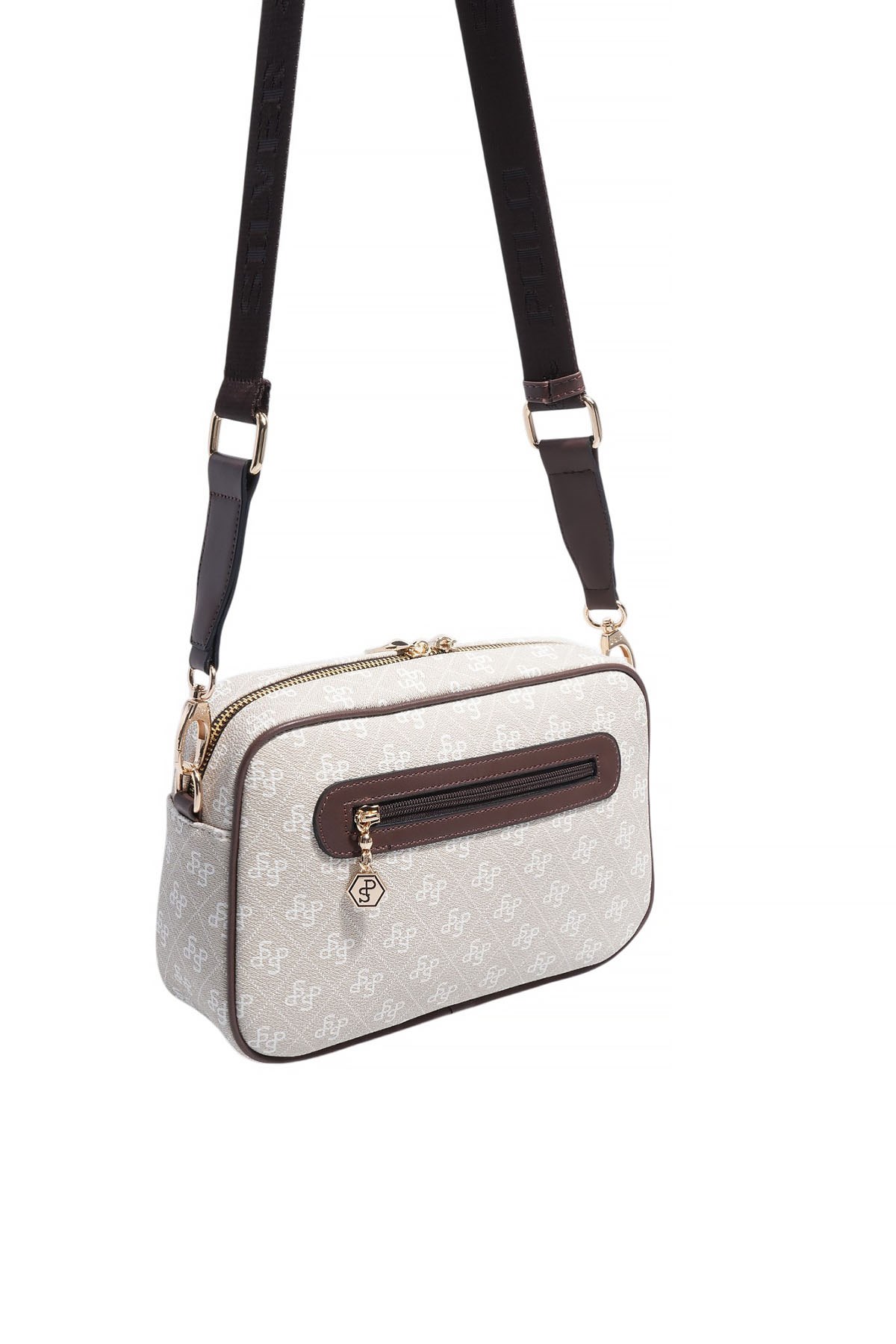 Silver Polo Taş - Kahve Monogram Kadın Çapraz Çanta SP1280