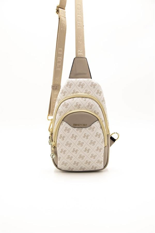 Silver & Polo SP959 Kadın Vücut Çantası Monogram Bej-Kum