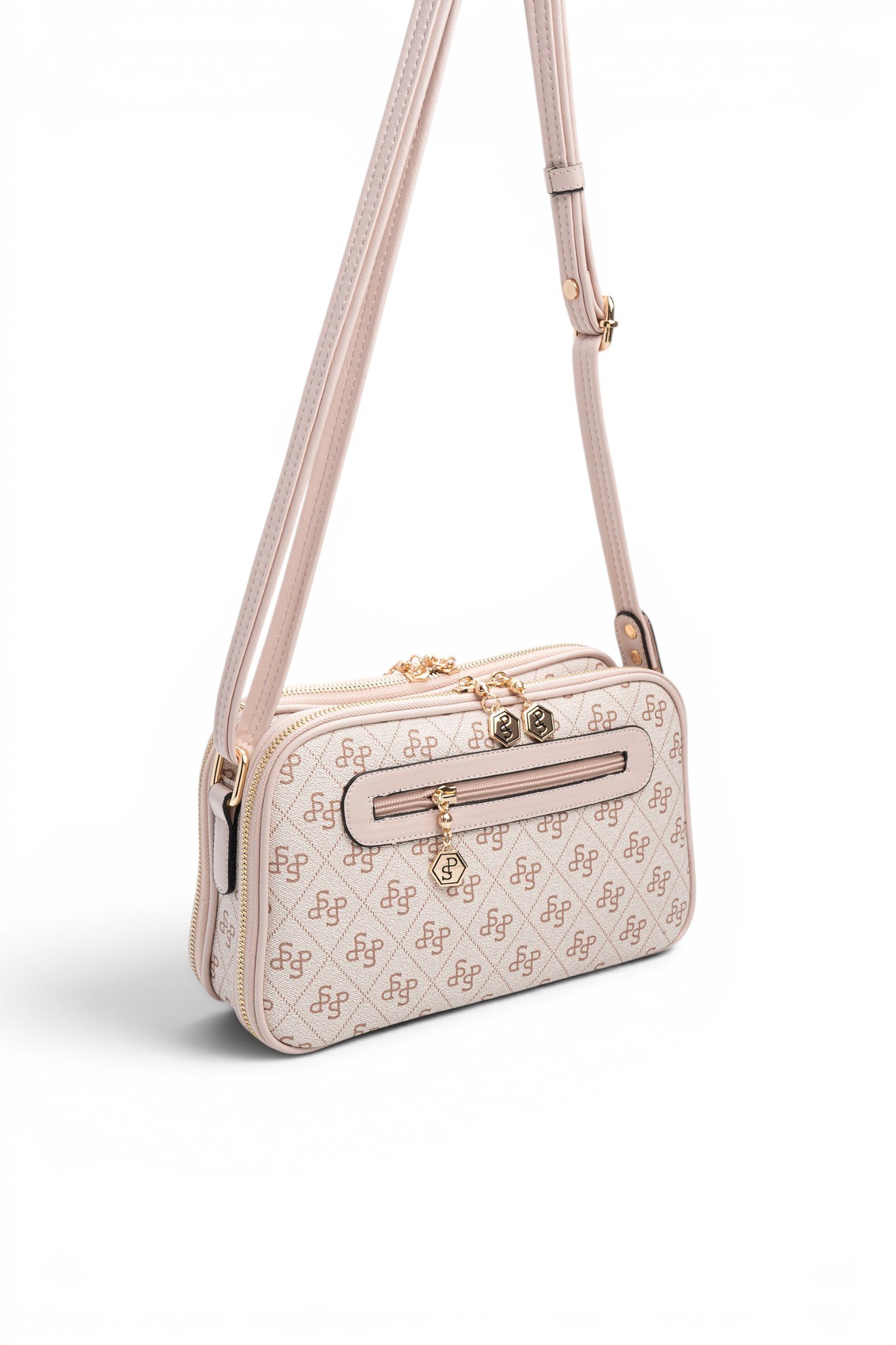 Silver Polo Pembe - Pudra Monogram Kadın Çapraz Çanta SP899