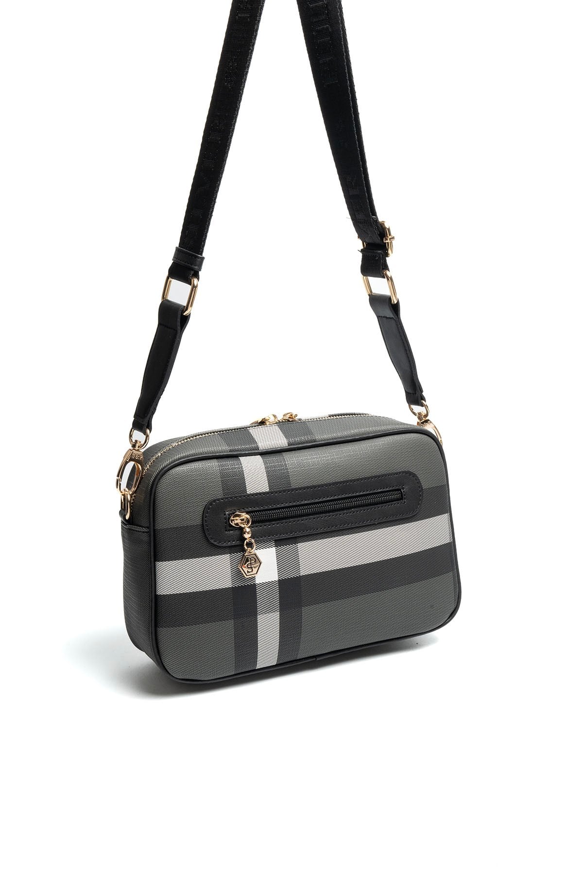 Silver & Polo SP1280 Kadın Çapraz Çanta Ekose Siyah-Siyah