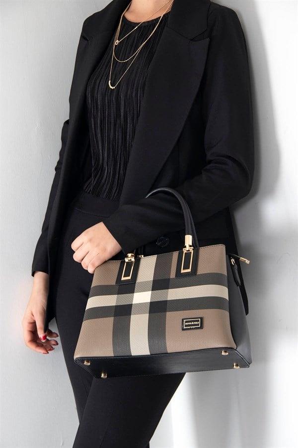 Silver & Polo SP1000 Kadın El Çantası Ekose Kahve-Siyah