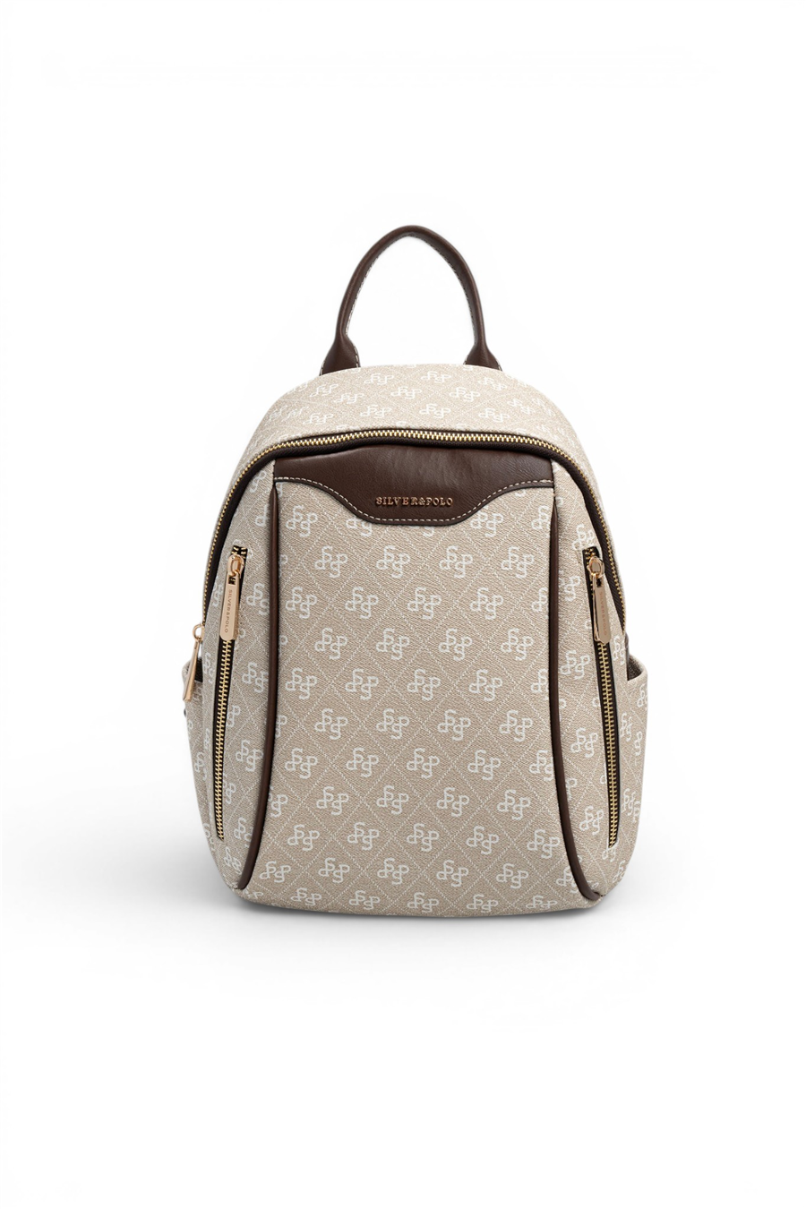 Silver Polo SP906 Kadın Sırt Çantası Monogram Taş-Kahve