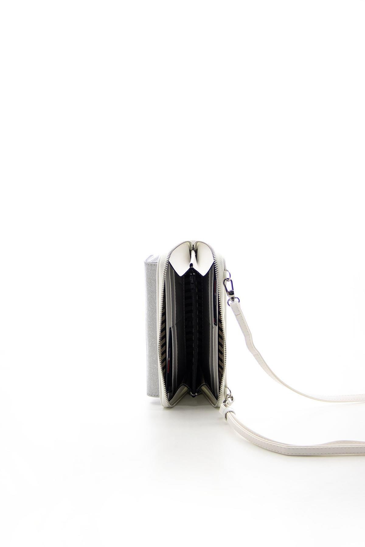Silver Polo Gümüş - Beyaz Celebrty Kadın Telefon Çantası SP921