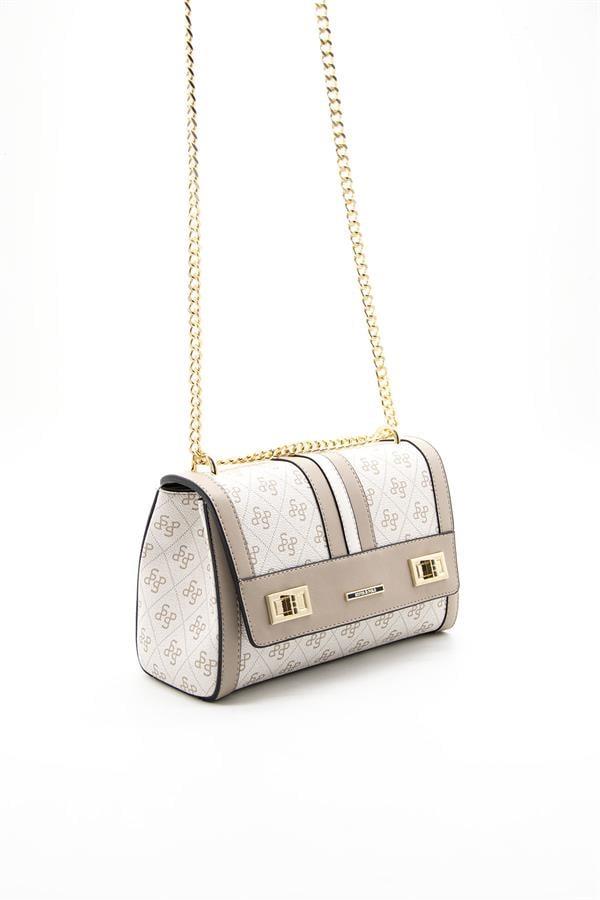 Silver & Polo SP1139 Kadın Çapraz Çanta Monogram Bej-Kum