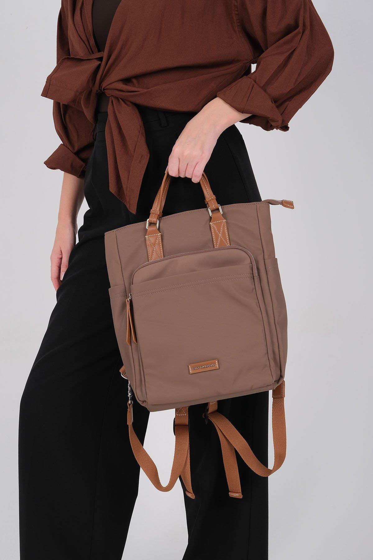 Silver & Polo SP1226 Kadın El Çantası Saten Kahve-Taba