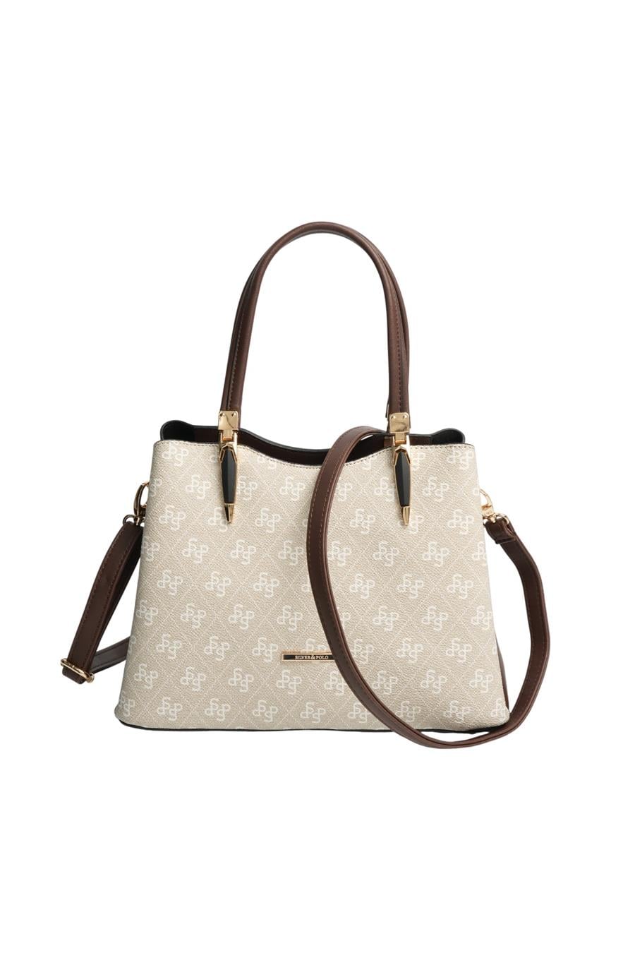 Silver Polo Taş - Kahve Monogram Kadın El Çantası SP1205