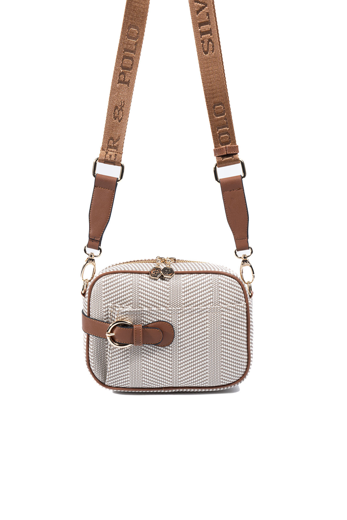 Silver Polo Bej - Taba Hasır Kadın Çapraz Çanta SP1256