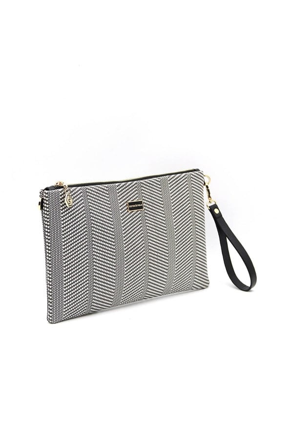 Silver & Polo SP1034 Kadın Portföy & Clutch Hasır Siyah Beyaz-Siyah