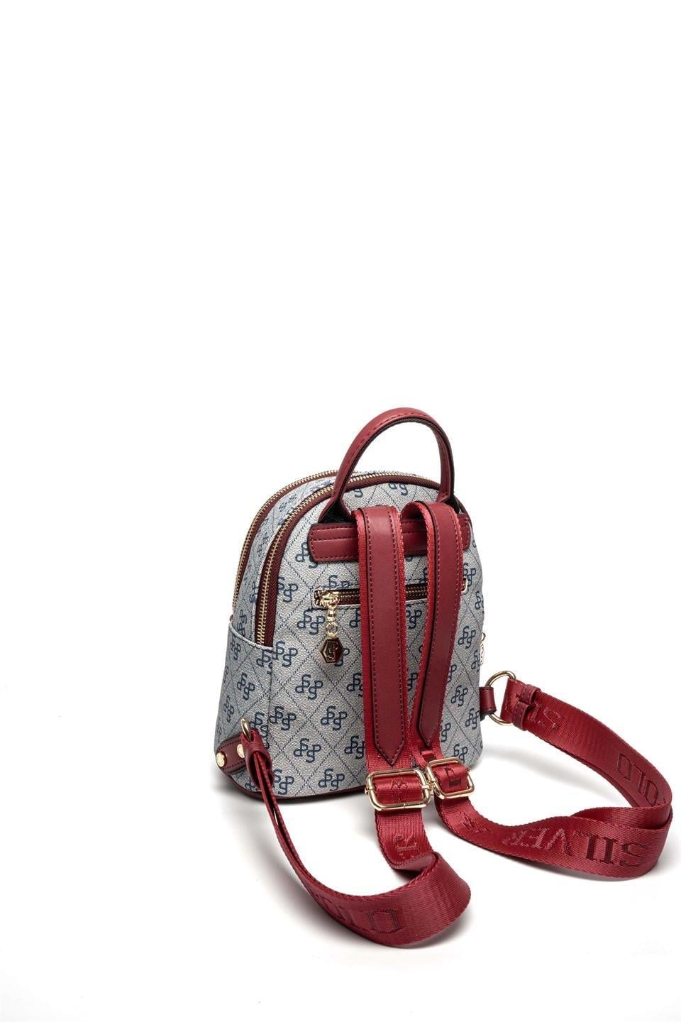 Silver Polo Gri - Bordo Monogram Kadın Sırt Çantası SP983