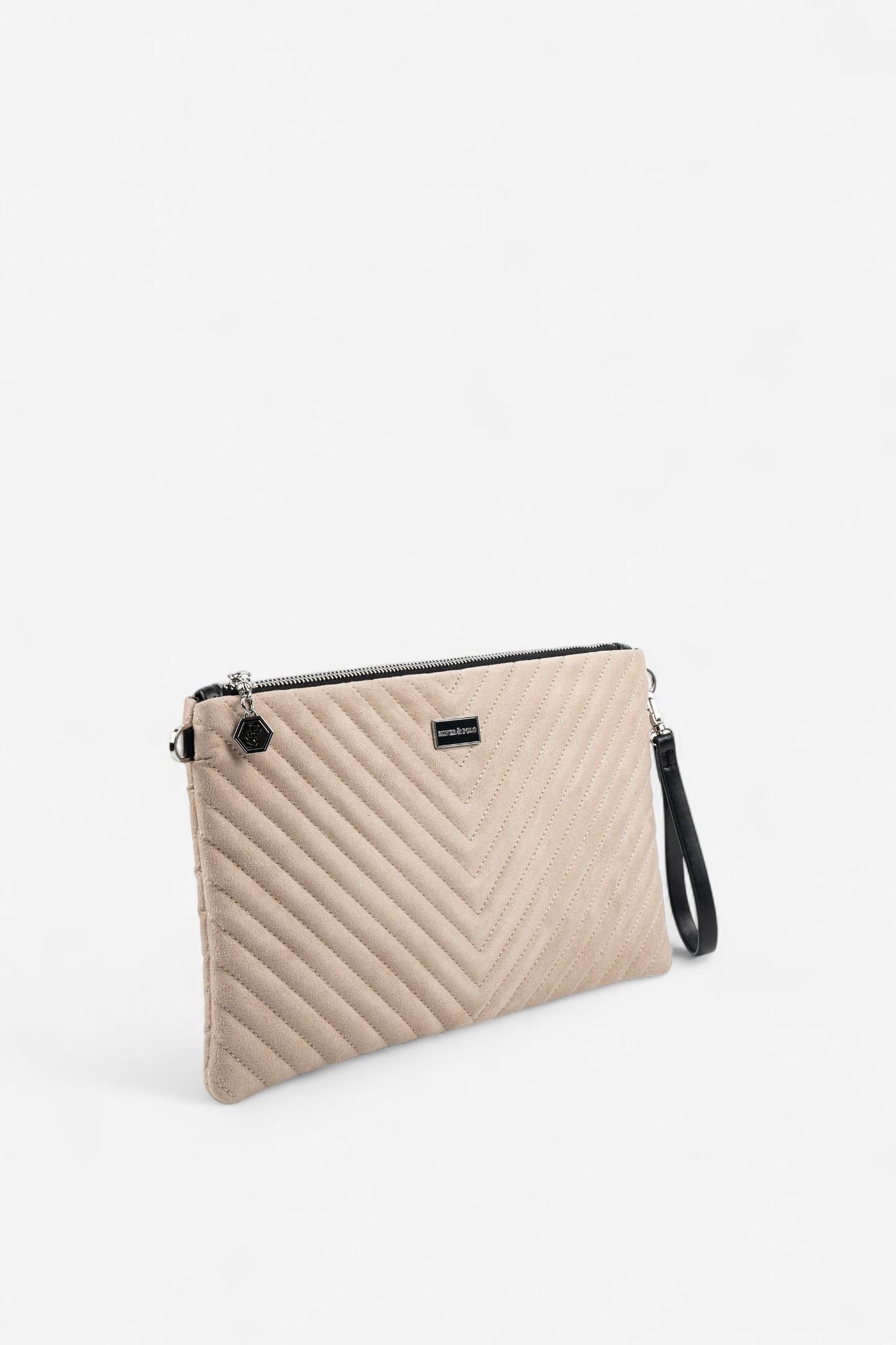 Silver Polo SP1034 Kadın Portföy & Clutch Kapitone V Süet Bej-Süet Bej