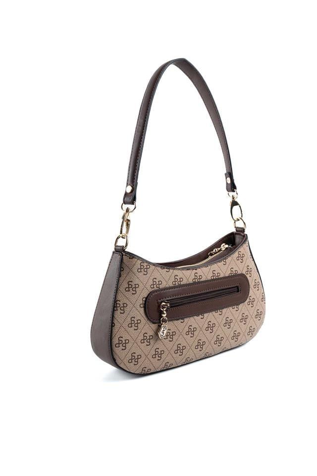Silver Polo SP1251 Kadın Omuz Çantası Monogram Koyubej-Kahve