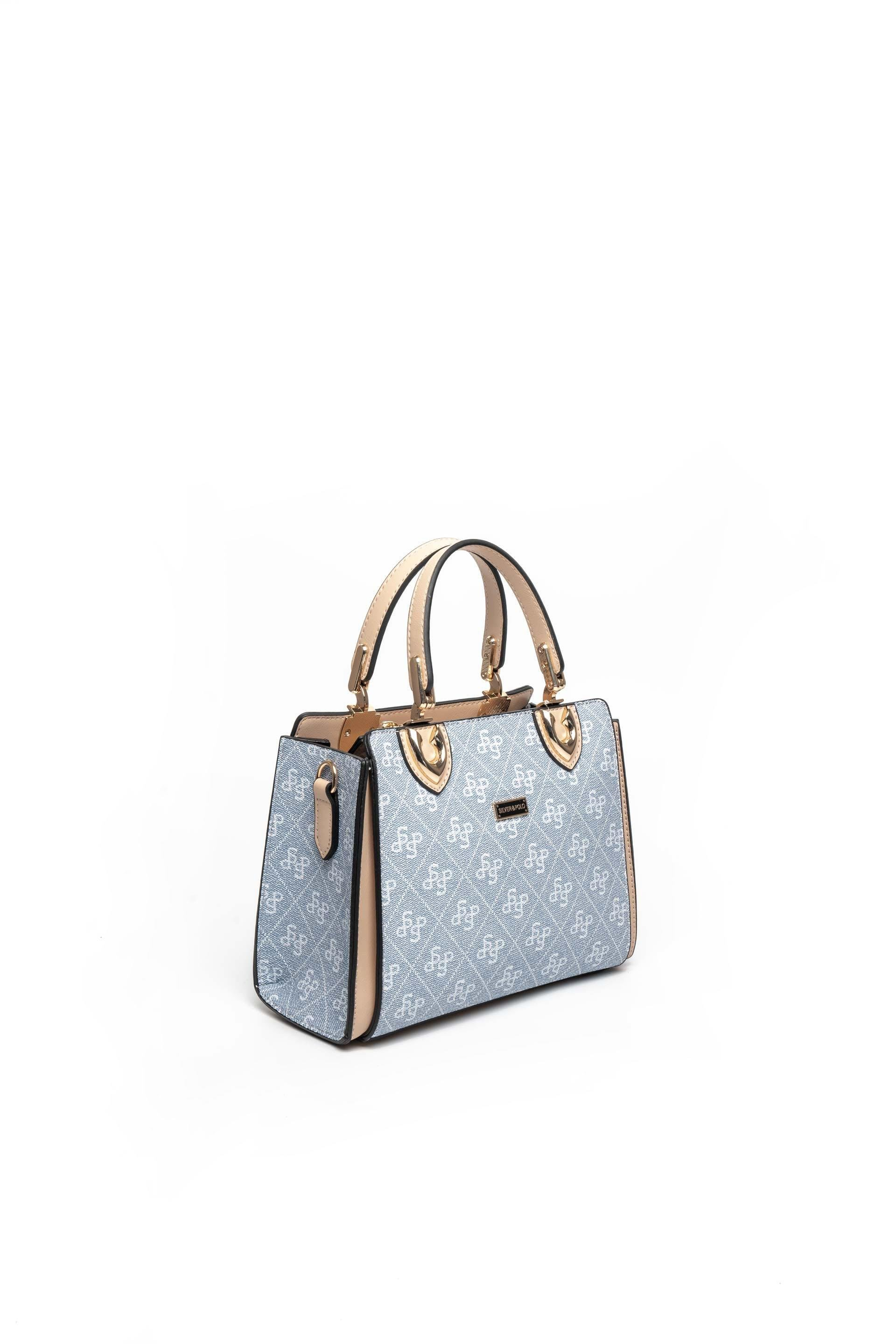 Silver Polo Mavi - Ten Monogram Kadın El Çantası SP1133