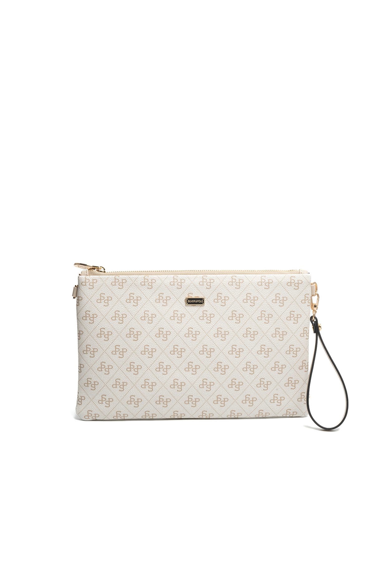 Silver Polo Bej - Kum Beji Monogram Kadın Portföy ve Clutch El Çantası SP1034