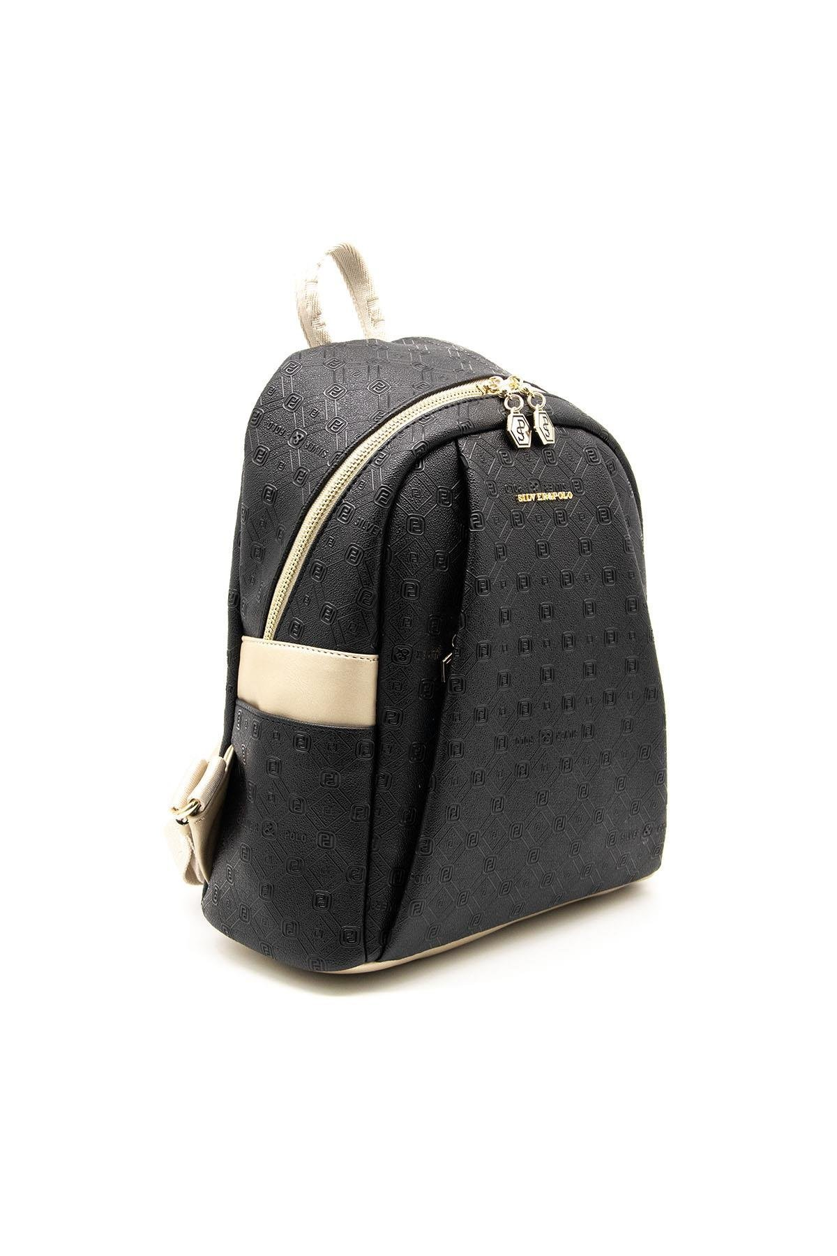Silver & Polo SP926 Kadın Sırt Çantası Logolu Siyah-S.Nut