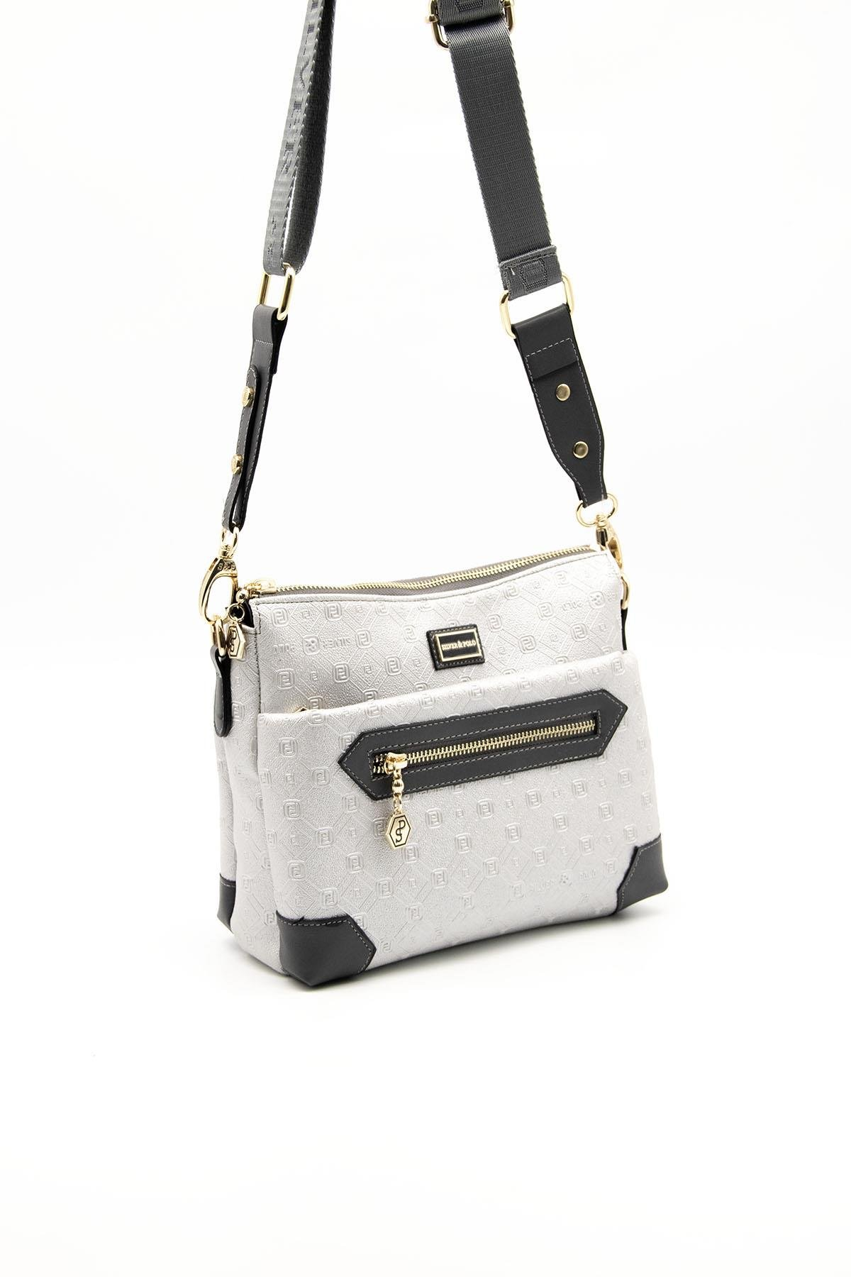 Silver & Polo SP1110 Kadın Çapraz Çanta Logolu A.Gümüş-Antrasit