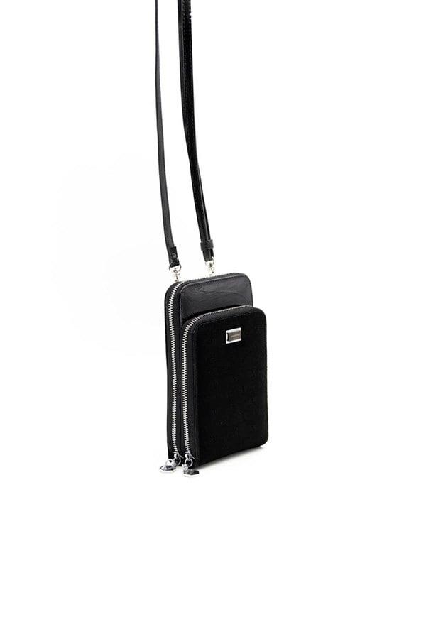 Silver Polo Siyah - Rugan Siyah Fashion Kadın Telefon Çantası SP1011