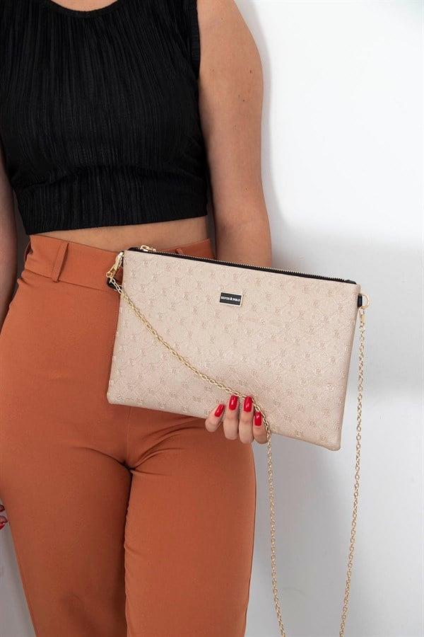 Silver Polo Nut - Siyah Logolu Kadın Portföy ve Clutch El Çantası SP1034