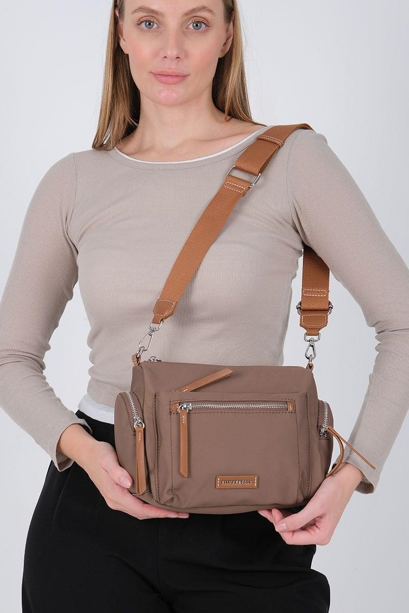 Silver Polo SP1229 Kadın Çapraz Çanta Saten Kahve-Taba