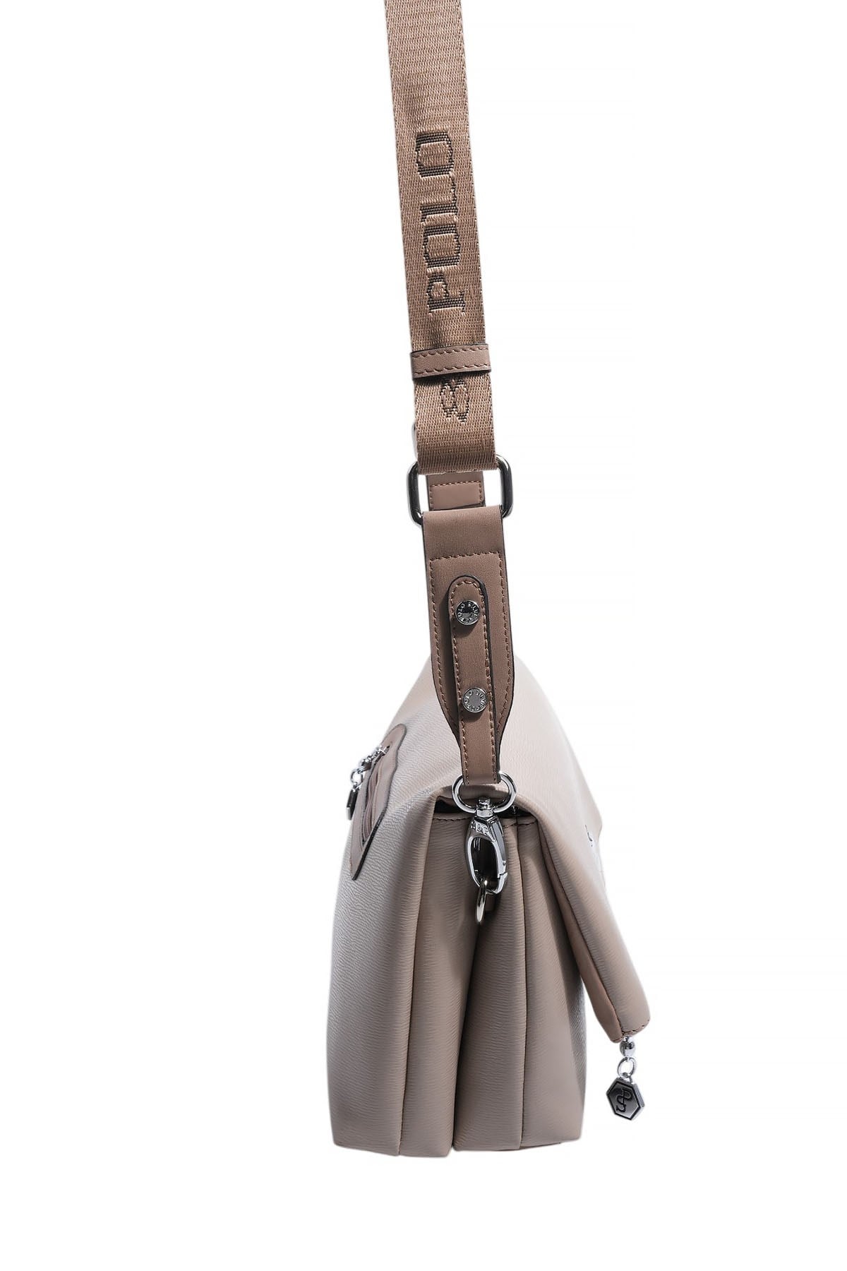 Silver Polo Koyu Bej - Latte Düz Kadın Çapraz Çanta SP1278
