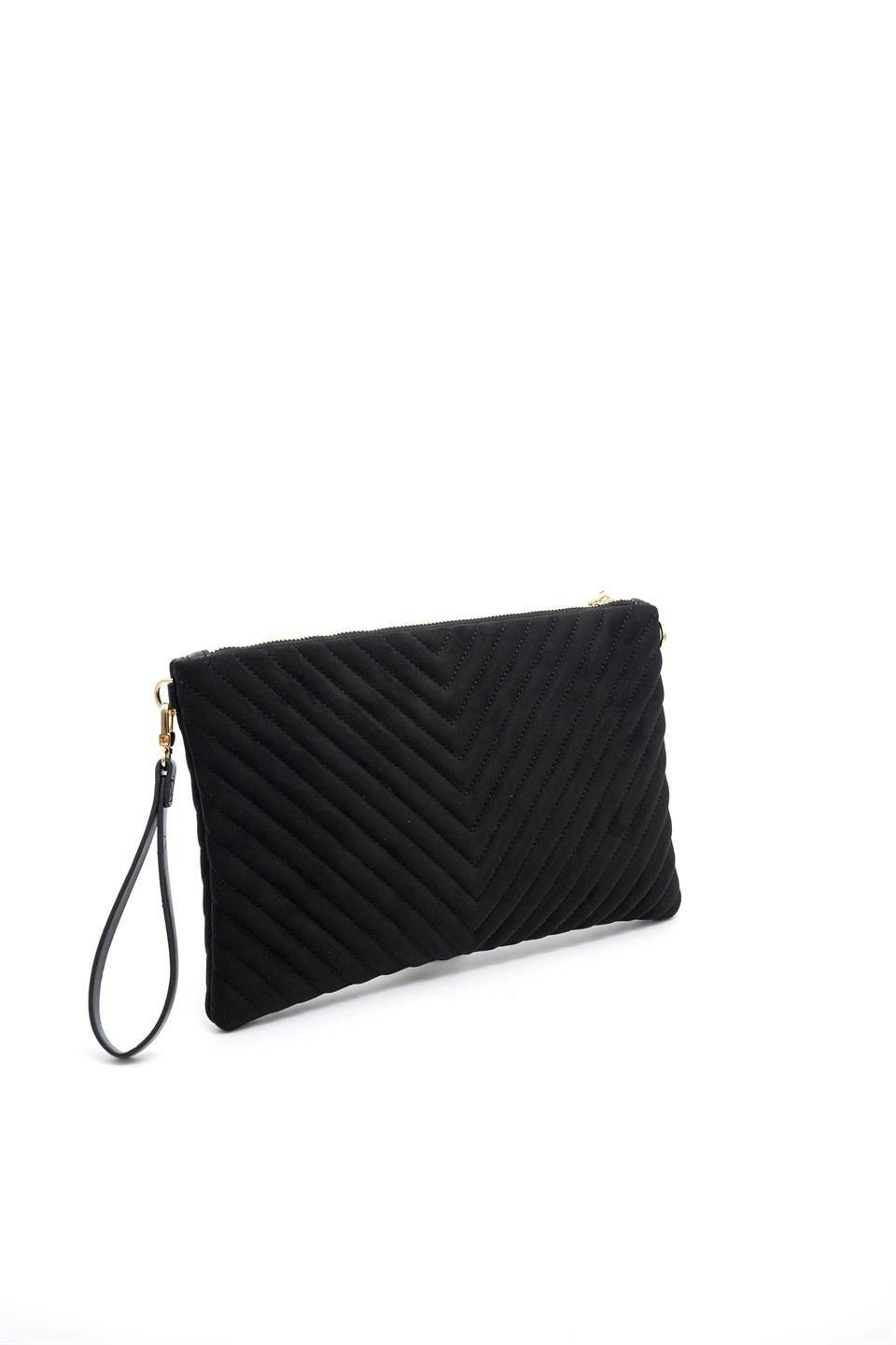 Silver Polo SP1034 Kadın Portföy & Clutch Kapitone V Süet Siyah-Süet Siyah