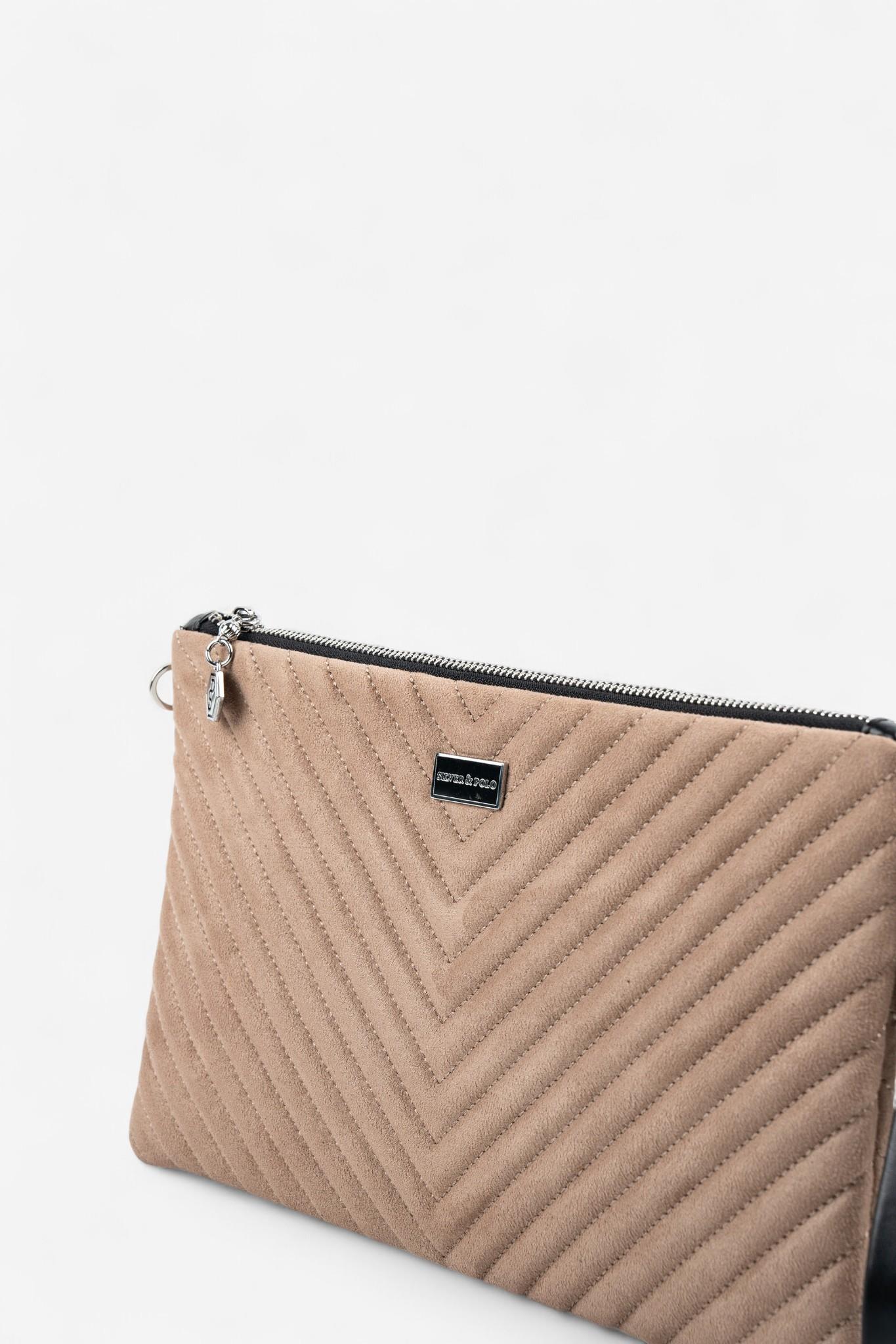 Silver Polo SP1034 Kadın Portföy & Clutch Kapitone V Süet Vizon-Süet Vizon