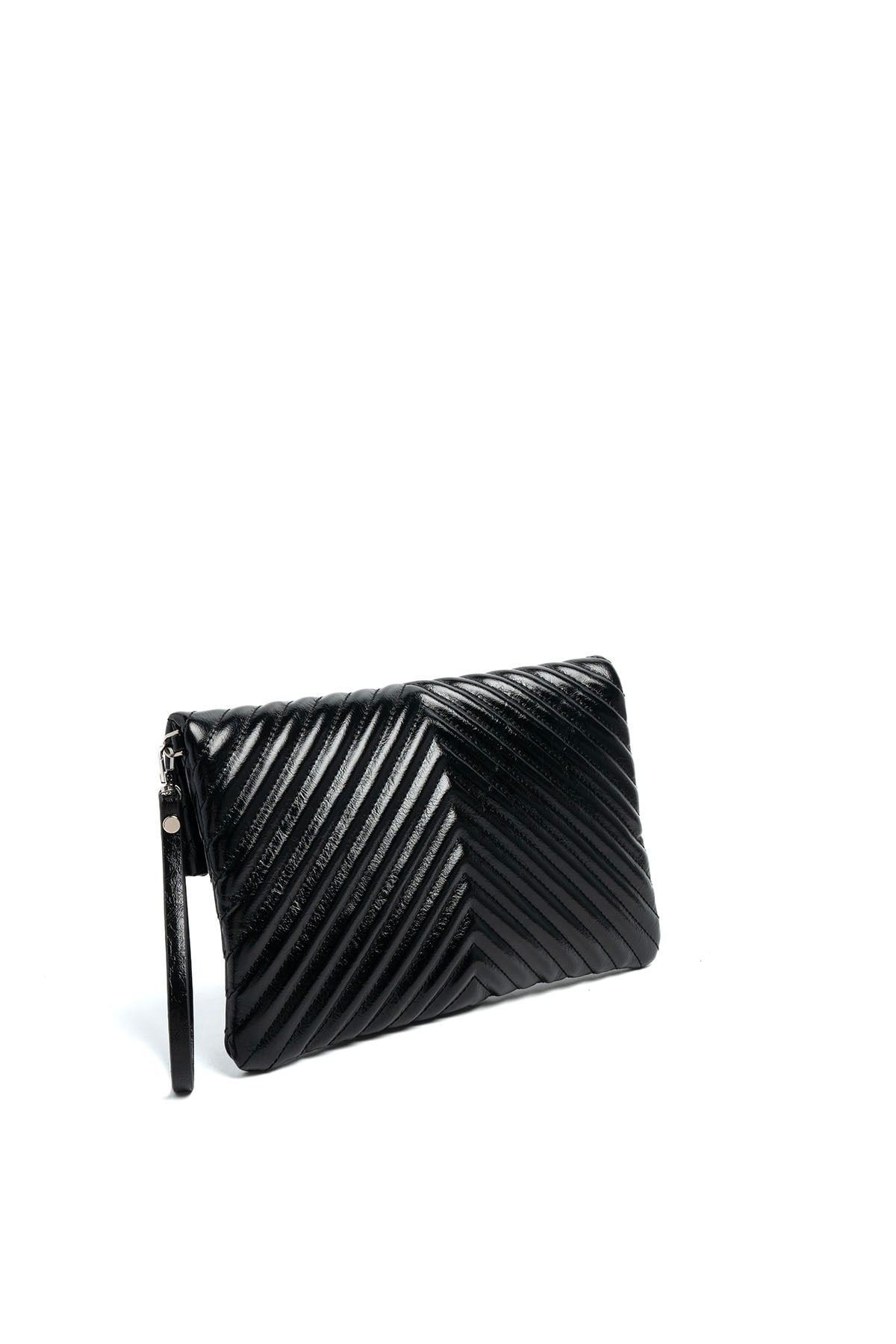 Silver Polo Kırışık Siyah - Kırışık Siyah Kapitone V Kadın Portföy ve Clutch El Çantası SP1134