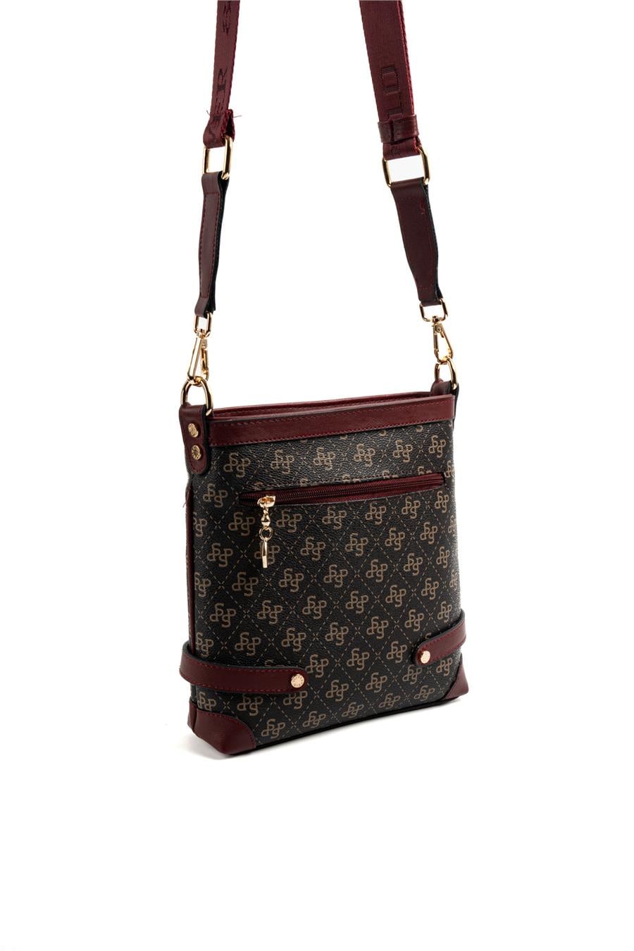 Silver Polo SP1120 Kadın Çapraz Çanta Monogram Kahve Sarı-Bordo