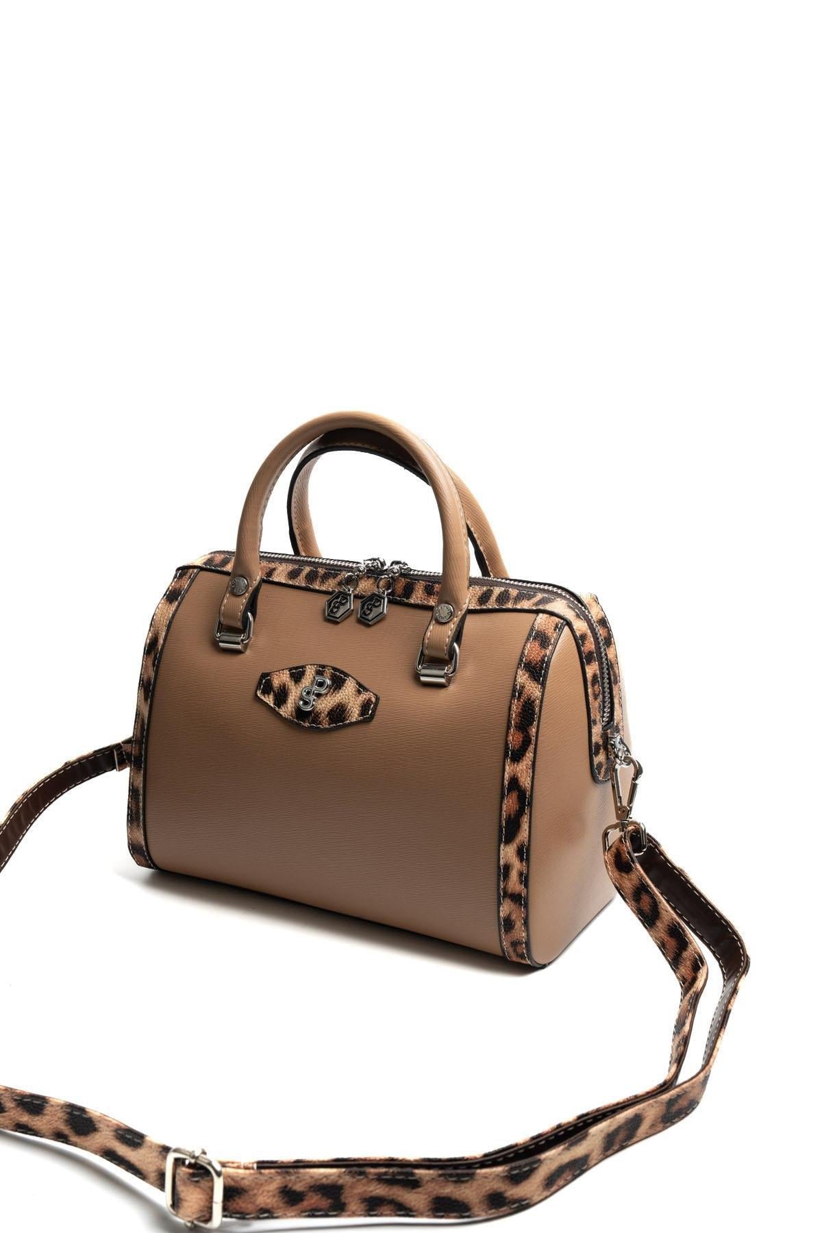 Silver Polo SP1091 Kadın El Çantası Düz Bizon-Leopar Taba