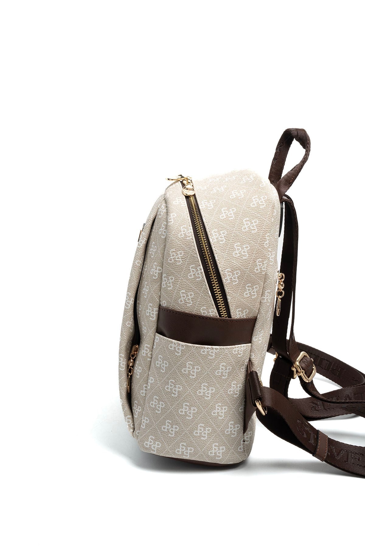 Silver Polo Taş - Kahve Monogram Kadın Sırt Çantası SP926