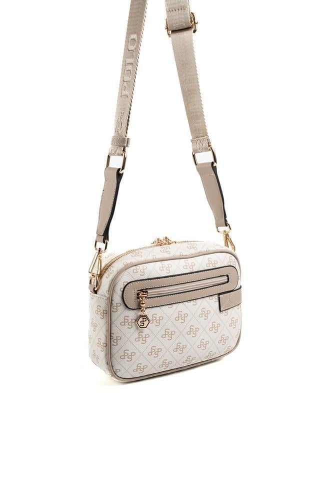 Silver Polo SP1256 Kadın Çapraz Çanta Monogram Bej-Kum